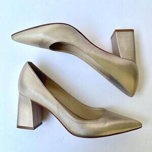 Marc Fisher Zala Block Heel Champagne Gold Pointy Toe Pumps Size 7.5